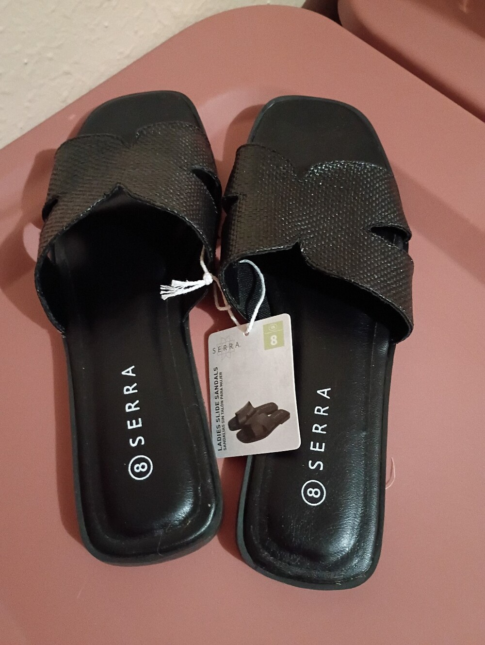 NWT Serra Size 8 Black Textured Crossover Slide Sandals